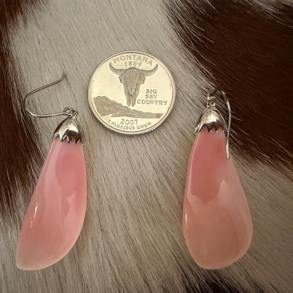 ❤️ Queen Pink Conch Minimalist Bohemian Sterling Silver Dangle Earrings 11.3G - Picture 3 of 13